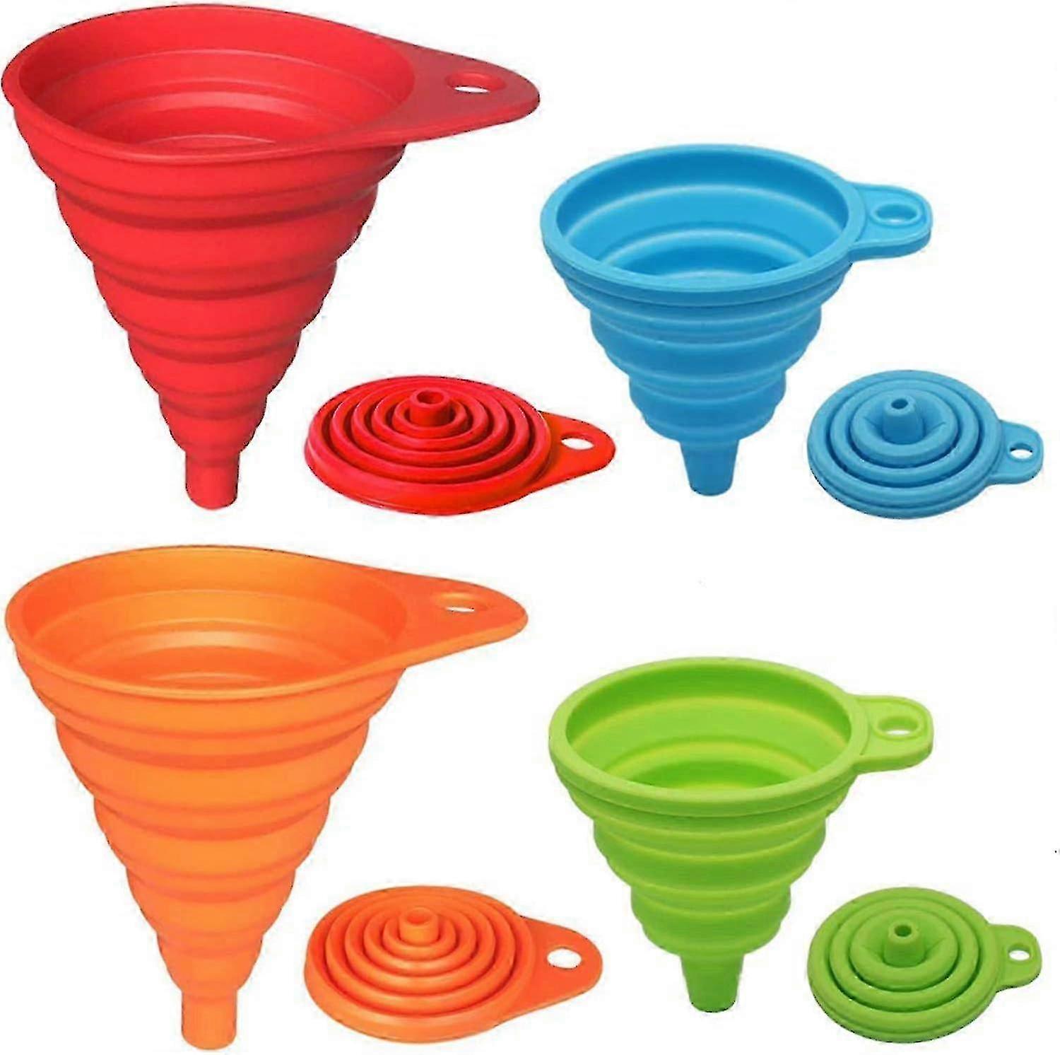 Foldable Silicone Kitchen Funnel Set 4 Pack - Medium & Small Accessories compatible withEasy Liquid Transfer