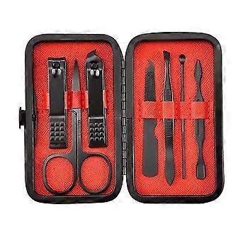 Manicure Pedicure Set, 7 Piece, Stainless Steel Blades, Compact Red Storage Case, for Travel and Home Grooming