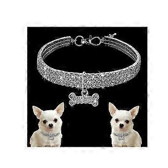 SNDO-Dog Glitter Choker Collar Mini Pet Fancy Bone Shape Necklace Harness