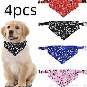 4pcs Pet Scarf Bandana 2-in-1, Thanksgiving Plaid Headscarf, Red And Blue Adjustable Dog Handkerchief With Bow, Machine Washable Dog Scarf, Cat Triang