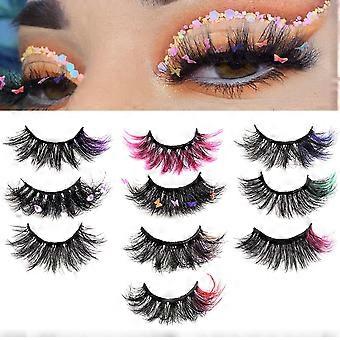 10 pares de cílios postiços com cor nas pontas. Conjunto de cílios coloridos. Cílios postiços longos e volumosos de vison 6D com strass. Cílios dramáticos em formato de borboleta. Ideal para cosplay de Halloween.