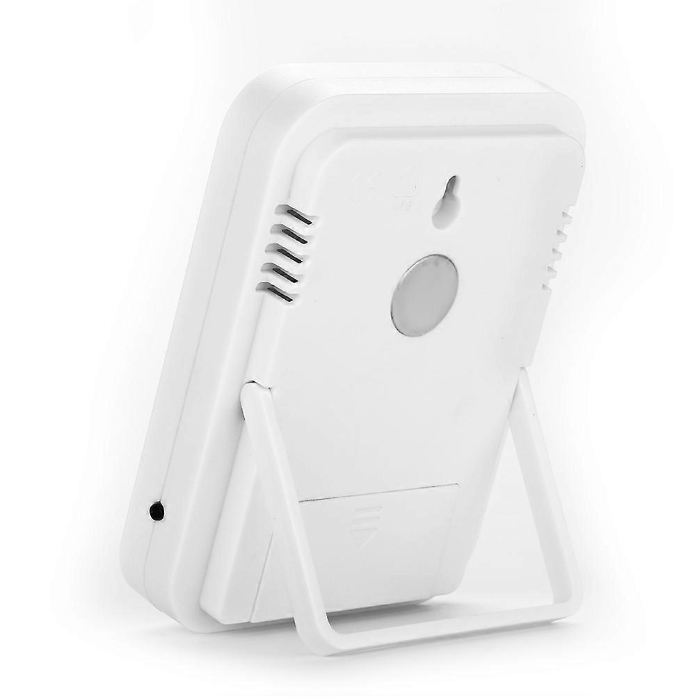 Higrotermômetro digital para uso doméstico com visor LED branco.