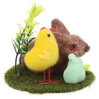 Easter Moss Bunny Figurine Small Rabbit With Chick Sunflower Furry Flocked Rabbit Statue Easter Decoration