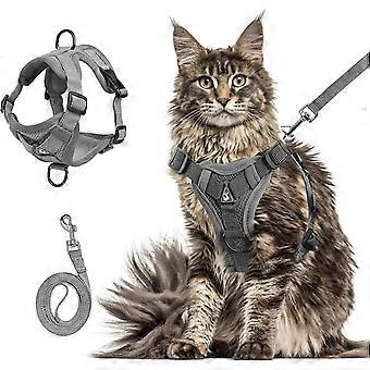 Summer cat Chest Harness and Leash, Anti-Escape Adjustable Soft mesh cat Leash and Chest Harness Set for All Types of Cats cat Vests (Grey, XL:16.5-2