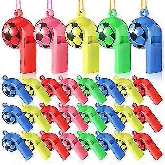 24pcs Soccer Pattern Plastic Training Whistles with Lanyard for Sports