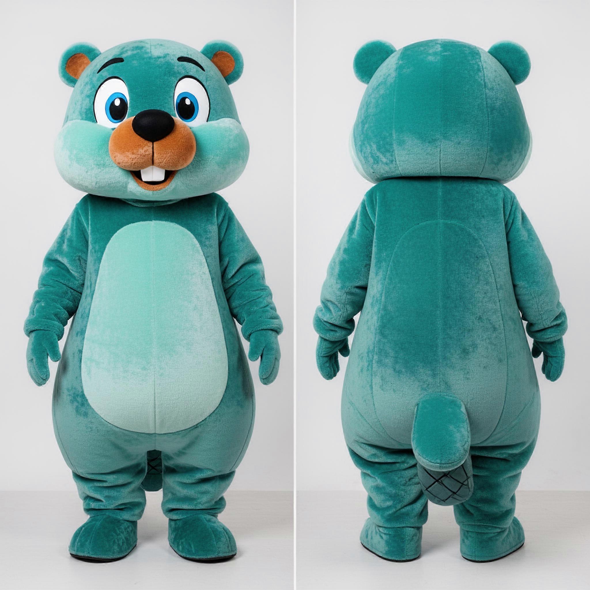 MASTICOT Teal Fluffy Beaver Mascot