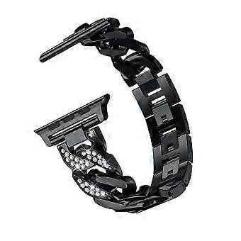 Kompatibel med båndrem for Apple Watch Band 42mm 44mm 45mm Herre Rhinestone Alloy Link Band iwatch Series 7/6/5/4/3/2/1/SE Metal armbåndsrem (B