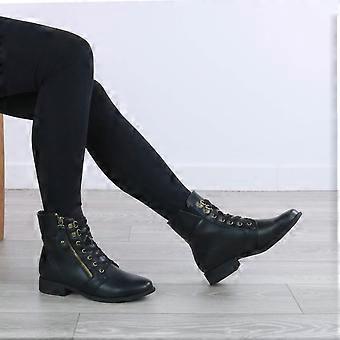 Military Gold Zip Knit Cuff Ankle Boots