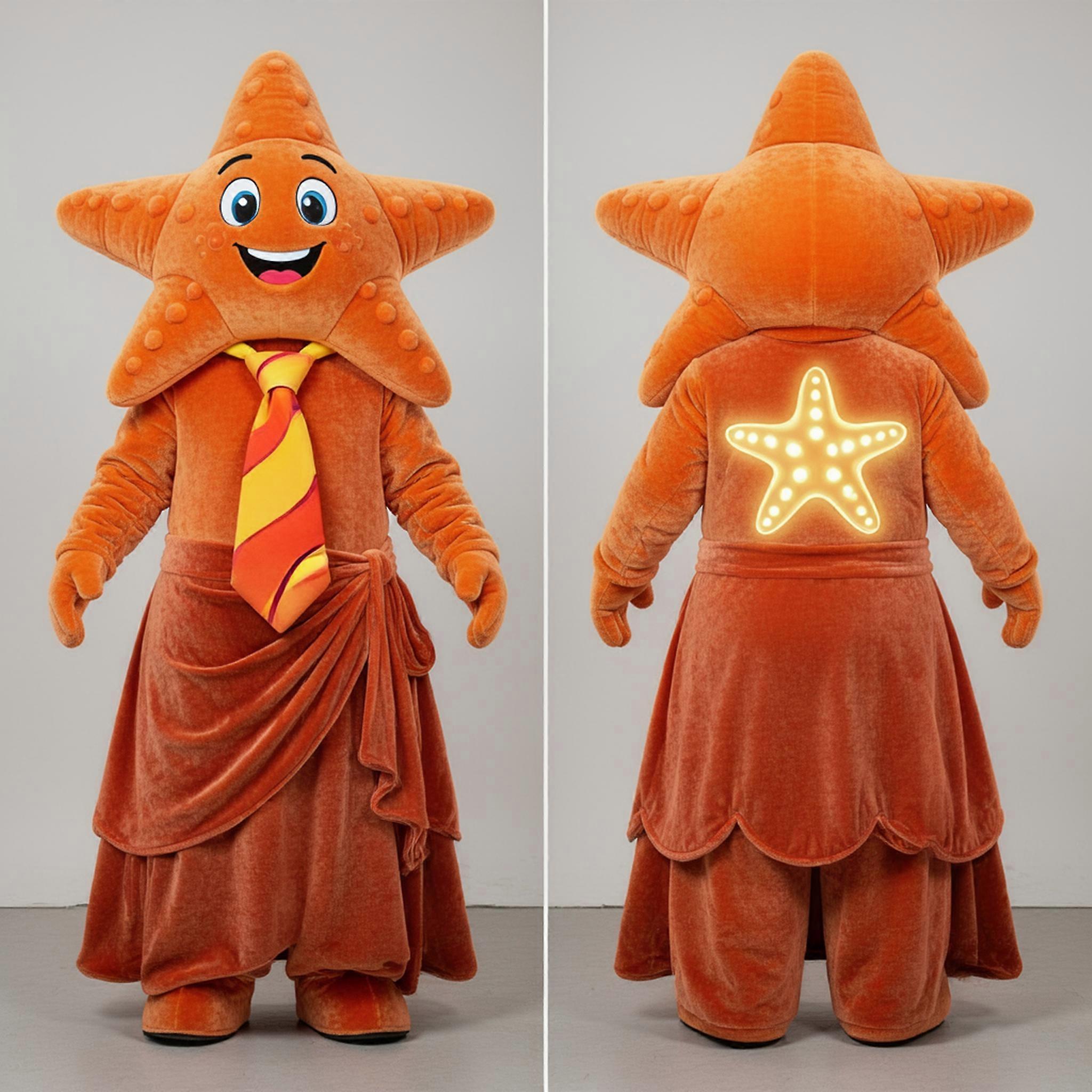 MASTICOT Velvety Orange Flowing Starfish Mascot