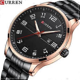 CURREN 8411 Herenhorloge met stalen band, quartz uurwerk, kalender, zes wijzers, lichtgevende wijzers, multifunctioneel herenhorloge