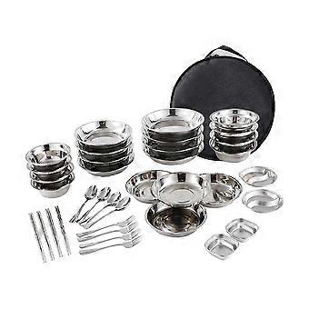 Stainless Steel Plates and Bowls Cam Set Durable for Family Travel Party 36pcs@ff