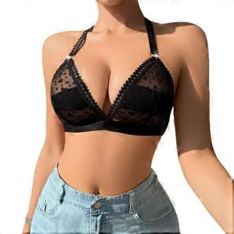 Stylish and sexy lace triangle cup hanging neck, big backless underwear, light and comfortable, no steel ring, beautiful back bra for women