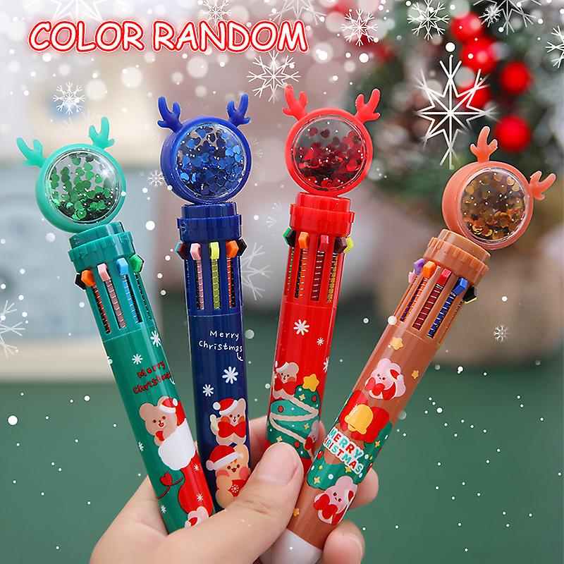 Cartoon Pen Santa Claus Xmas Tree Christmas Elk Ten Color Ball Pen Writing Tool