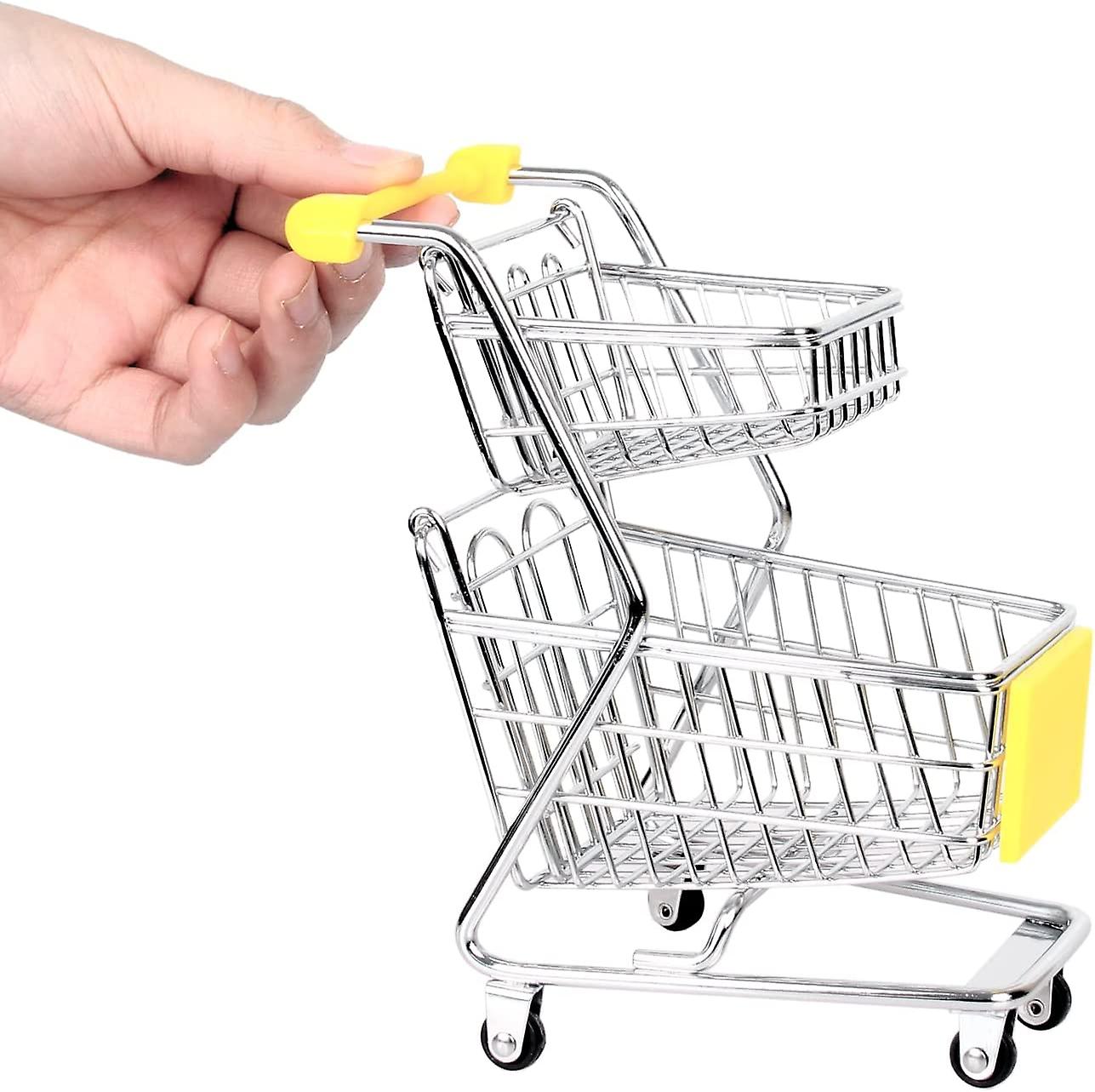 عربة تسوق صغيرة ، عربة تسوق صغيرة في السوبر ماركت ، لعبة عربة معدنية مزدوجة الطبقة ، زخرفة نموذج عربة تسوق تخزين سطح المكتب (لعبة صفراء Shoppin