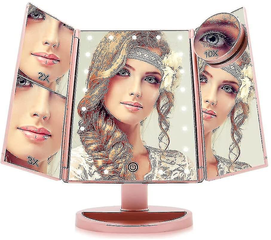 Make-up Mirror With Lighting Dimmable, Foldable Make-up Mirror With Magnifying