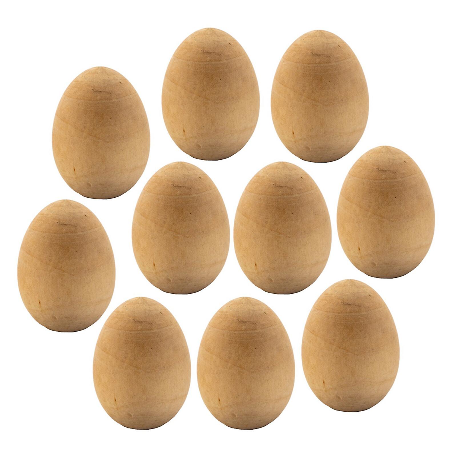 10pcs Easter Simulation Eggs Wood Props Painted Exercise Diy Decoration Wooden Crafts