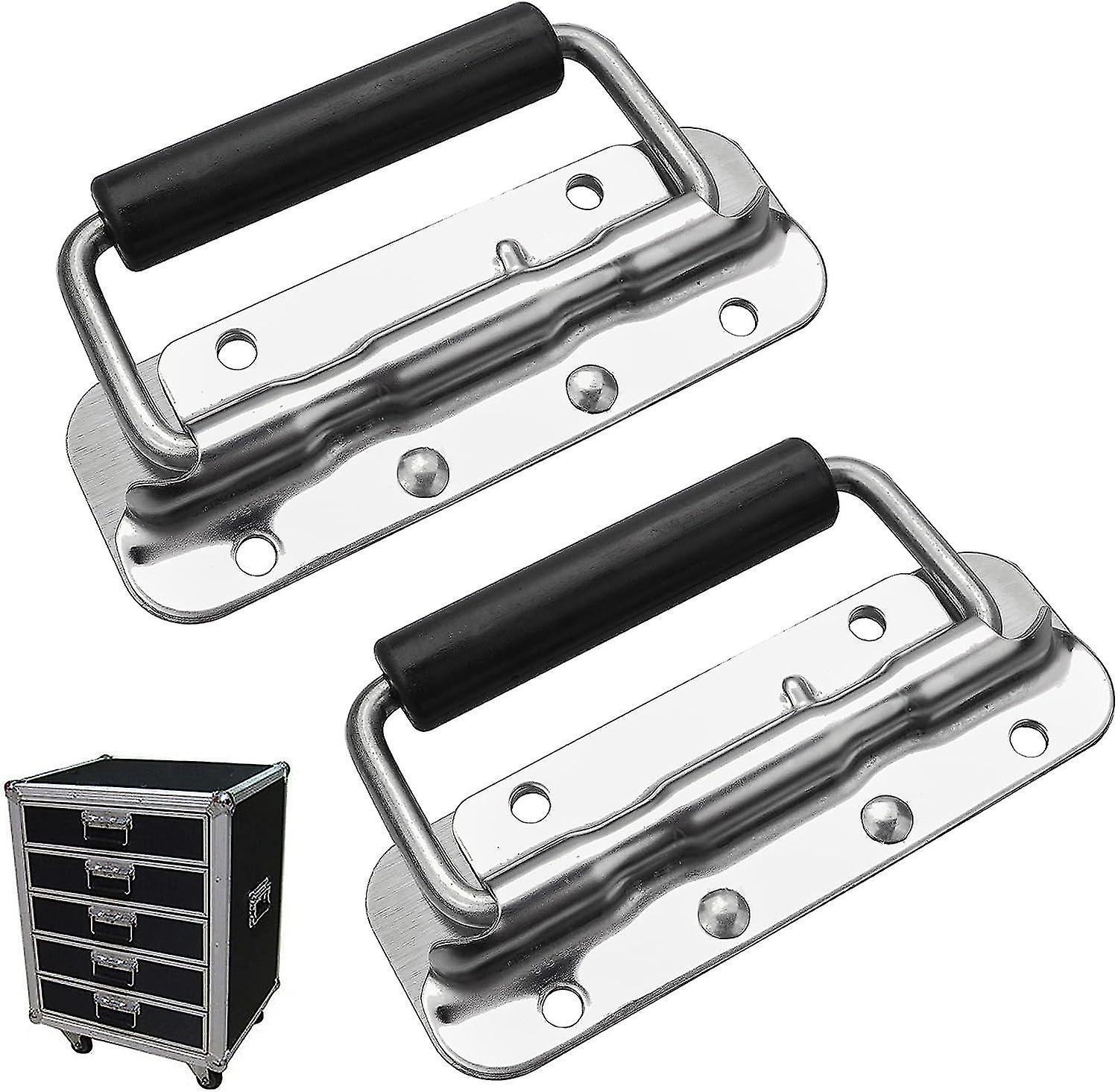 2pcs Metal Chest Box Handles Spring Folding Handle Luggage Hardware, 122x41mm Stainless Steel Spring Loaded Box Handle Flight Case Handle For Toolbox