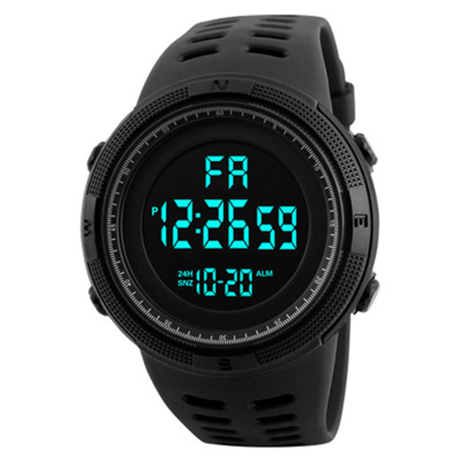 LED Digital Watch Electronics Waterproof Adjustable Wrist Strap Large Screen Date And Day Time Display Legible Accurate Display 12/24 Hourly