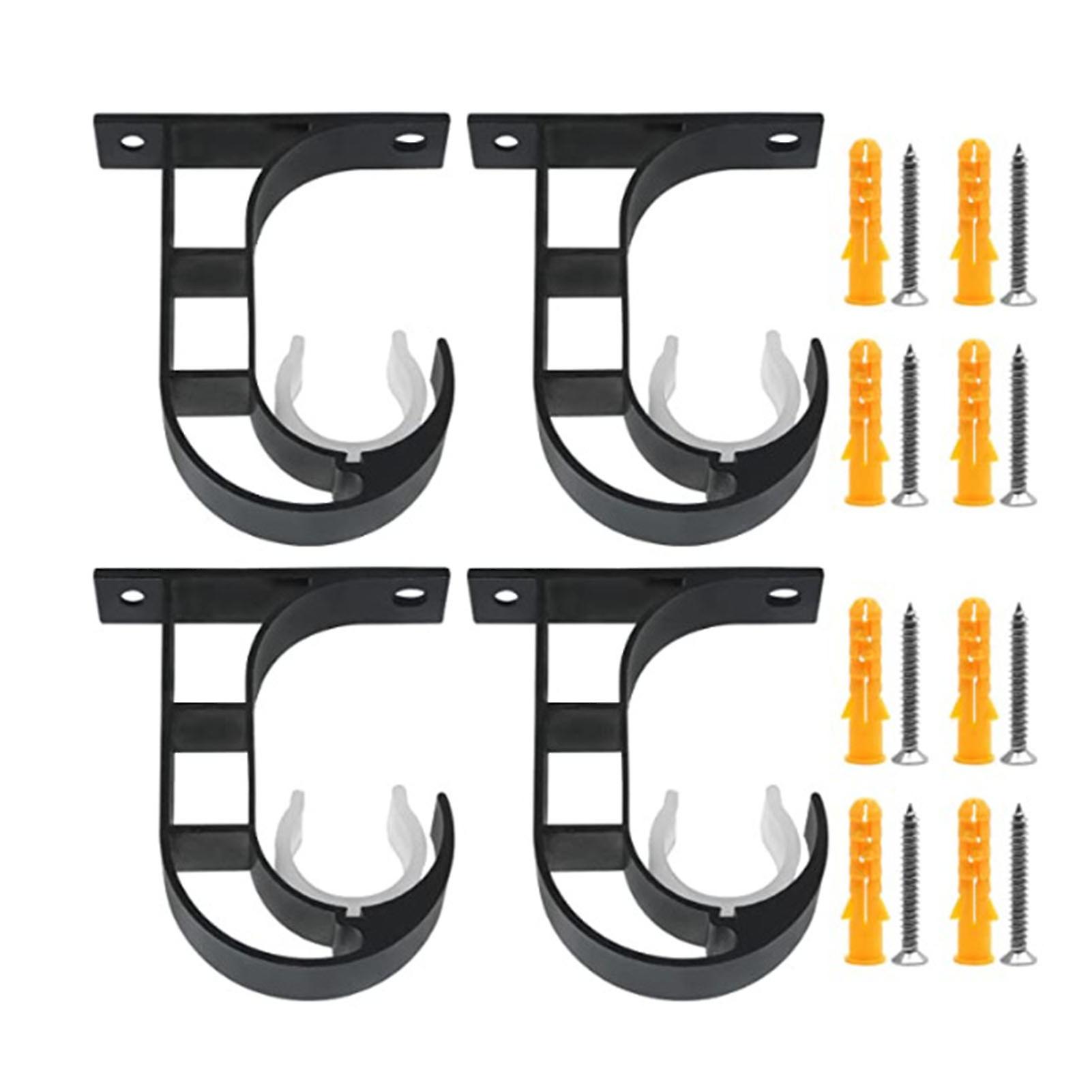 4-Pack Black Aluminum Alloy Curtain Rod Brackets with Anti-Rust Finish & Hooks