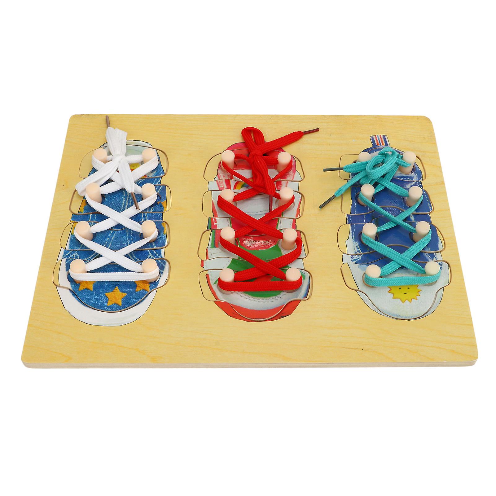 Wooden Lacing Shoe Toy Toddler Kids Learn to Tie Shoelaces Teaching Kit Tie Shoes Training Board Educational Toy