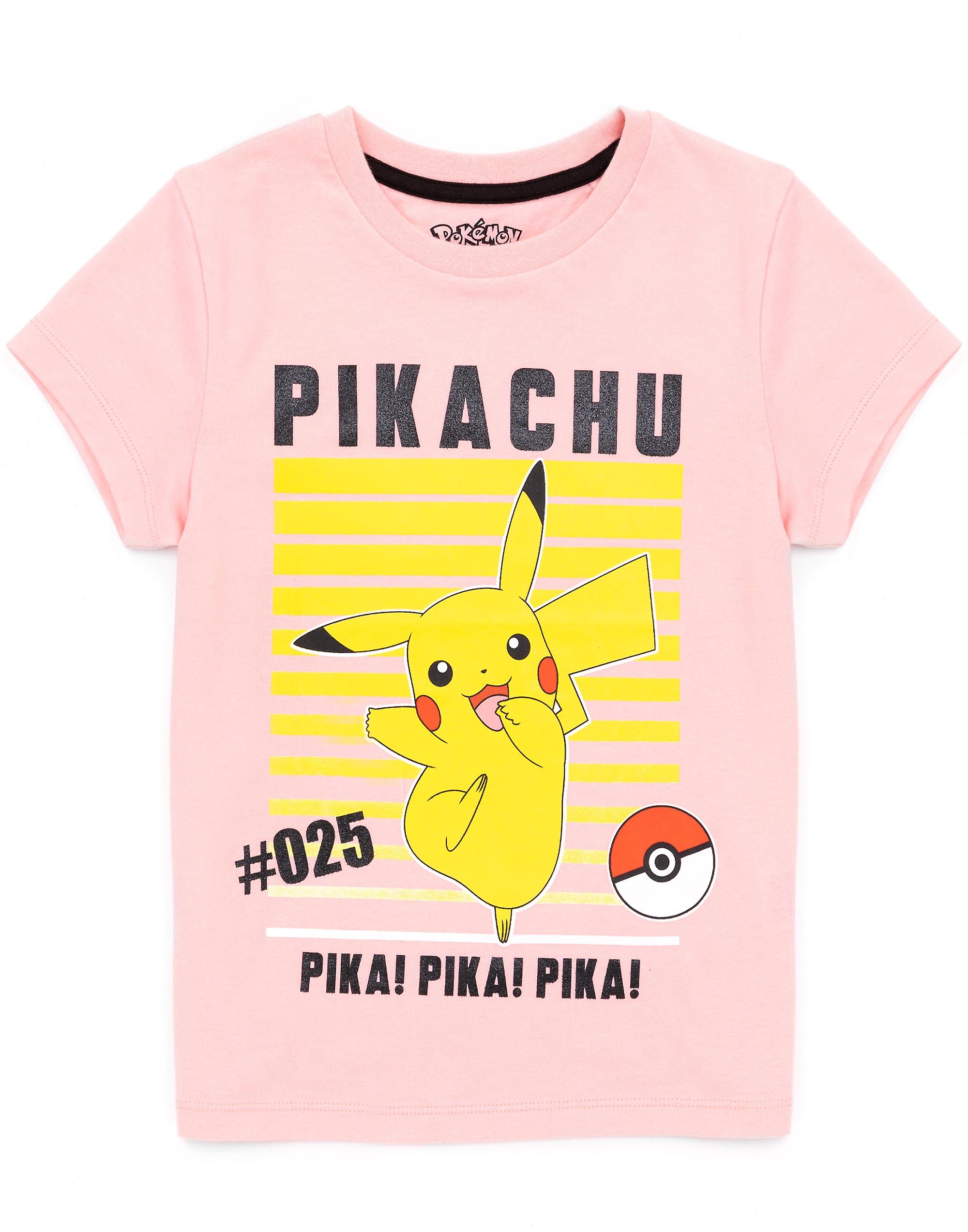 Pokemon Girls Short Sleeved T-Shirt Pink Pikachu Placement Print