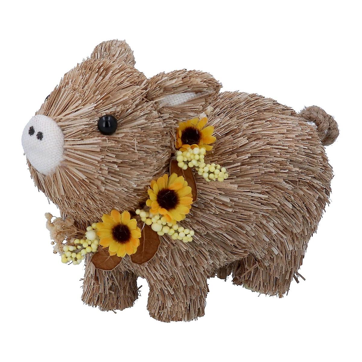 Gisela Graham Bristle Pig with Sunflowers Easter Decoration