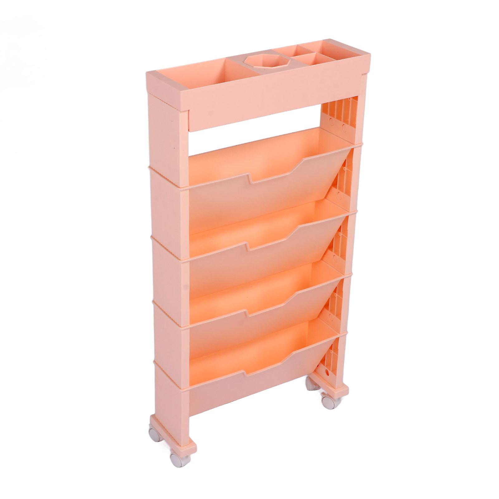 Mobile Bookcase Multipurpose Multi Layers Large Capacity Movable Book Storage Shelf for Indoor Classroom Bedroom Pink