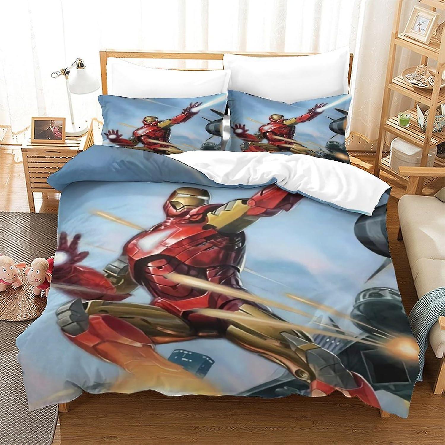 EKENOZ Bedding Set Iron Man Duvet Cover Set for 3D Printed 3 Pcs Soft Breathable Superhero Comforter Cover Quilt Cover with Pillowcases Double