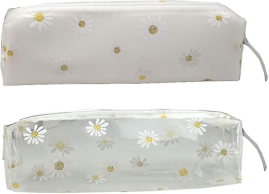 2 Pcs Clear Plastic Daisy Pencil Case, Makeup Bag, Pencil Organizer