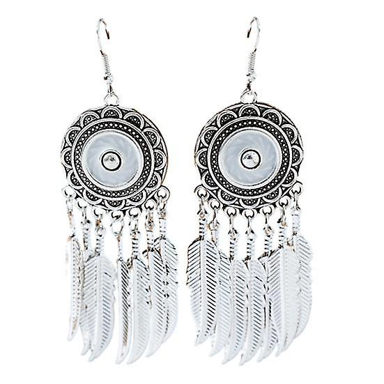 1 Pair Retro Bohemia Style Hook Earrings Feather Tassel Round Drop Earrings