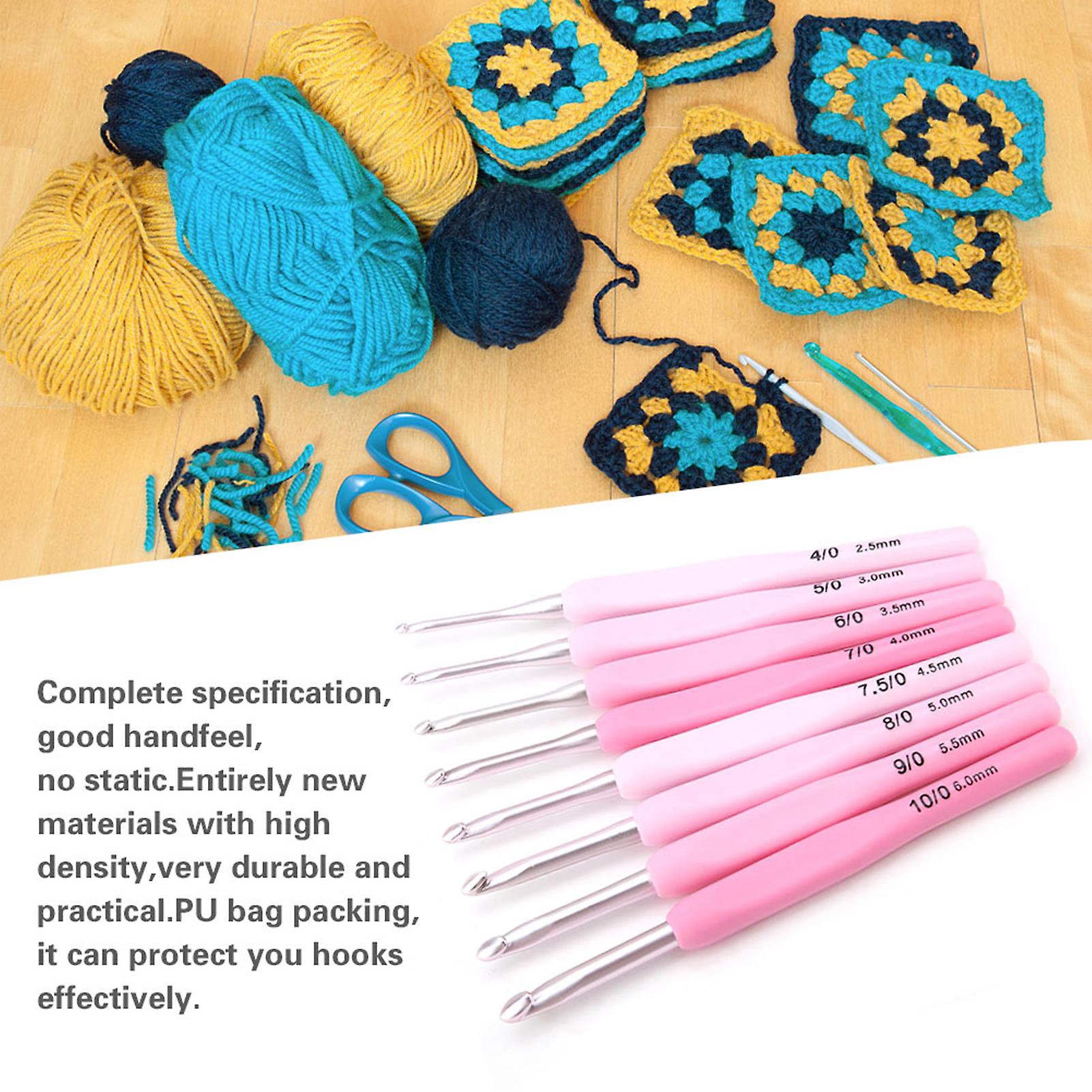 9 PCS Gradient Color Crochet Hook Set Knitting Needles Stitches With Colourful Soft Handle