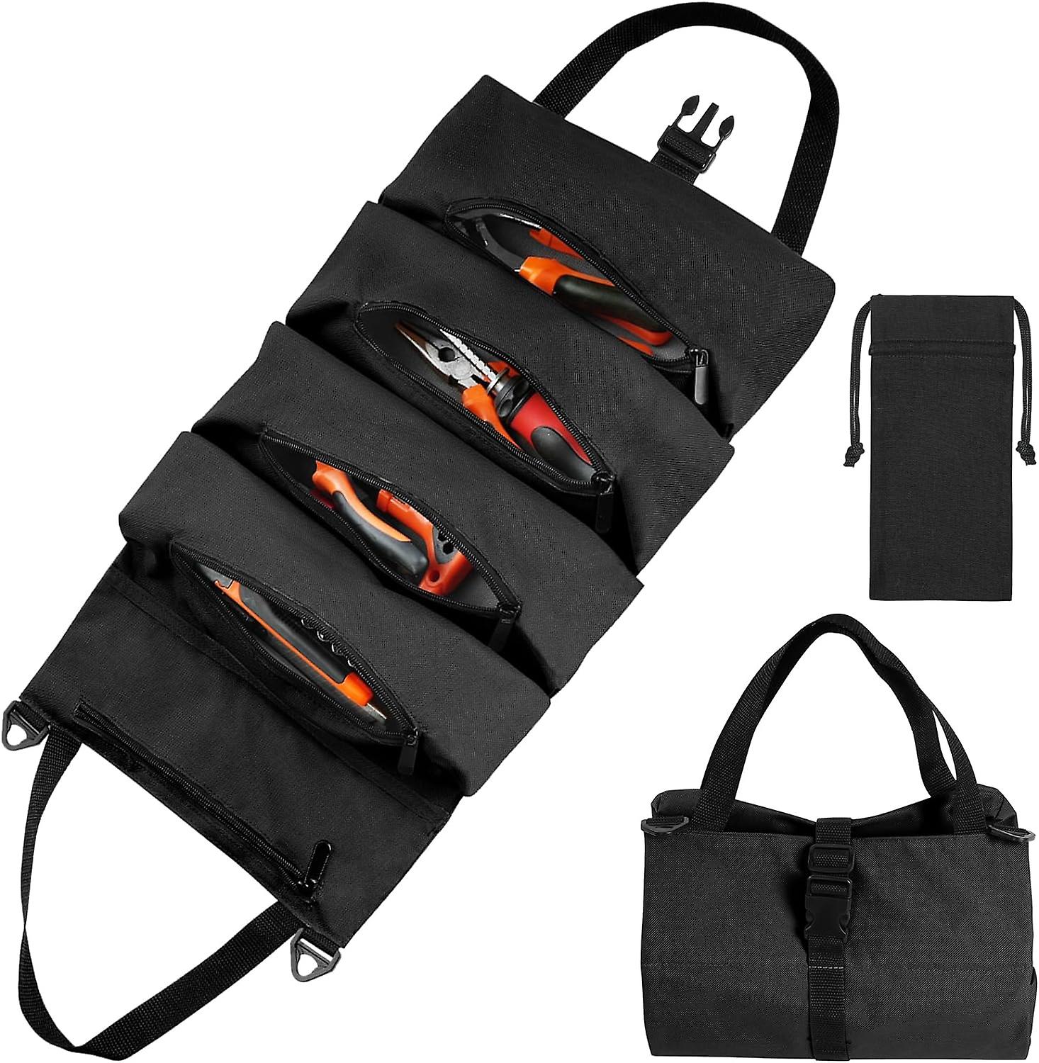 Tool Bag, Empty Tool Case with 5 Pockets, Tool Roll 46 x 28CM, Oxford Multifunctional Tool Belt for Electrician Carpenter