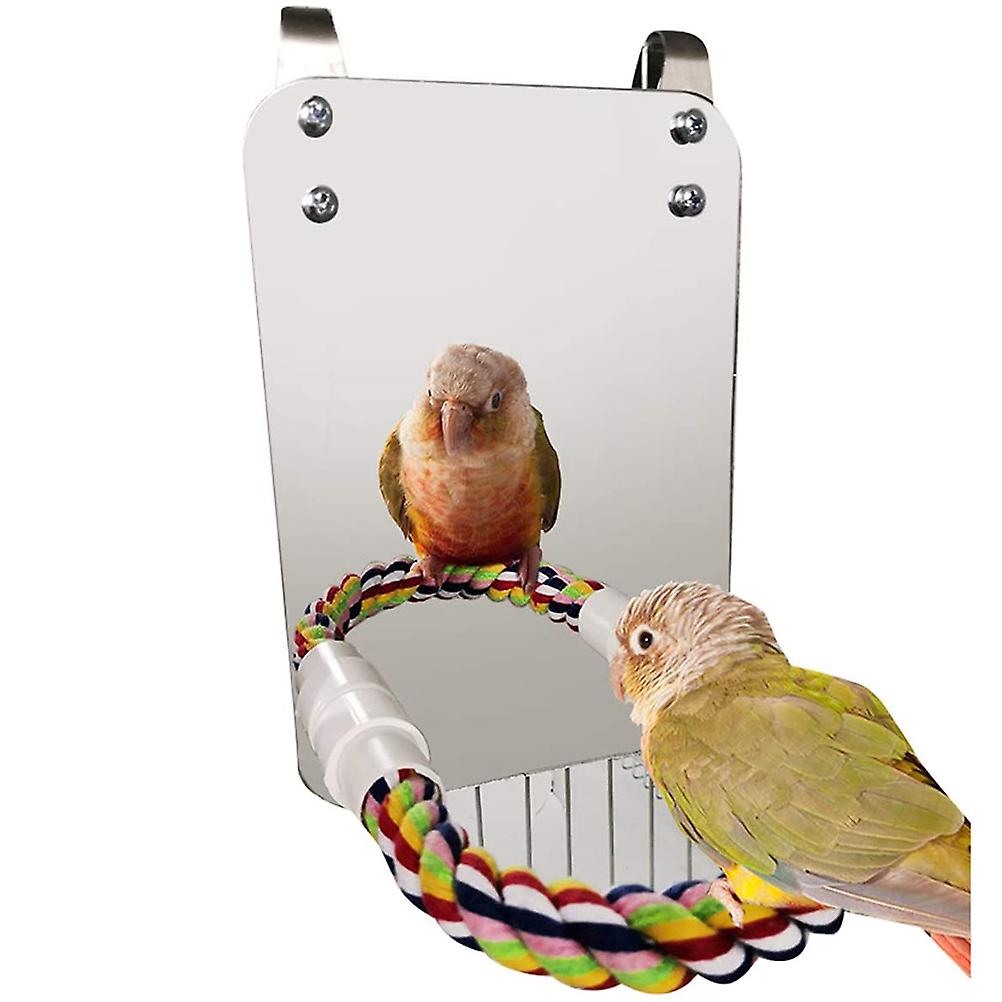 Bird Mirror Toy with Rope Mirror Perch Parrot Bite Toy Parrot Claw Perches Bird Cage Chew Toy