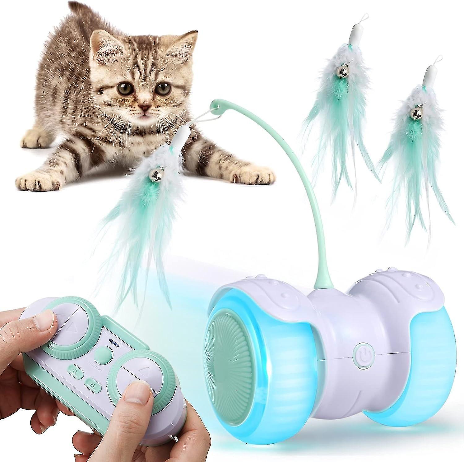 Remote Control Interactive Cat Toy Self-Rotating Balls with LED Light USB Charged Feathers Automatic