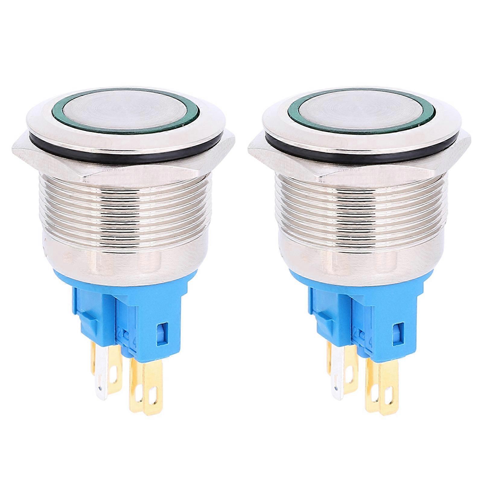 2Pcs DC3-6V 22mm Ring Self Locking 6 Pin Push Button Switch Replacement Accessory(Green )