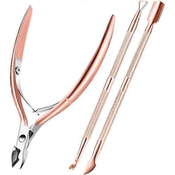 3-Pack Cuticle Scissors - Rose Gold Finish with Cuticle Pusher - Precision Grooming Tools