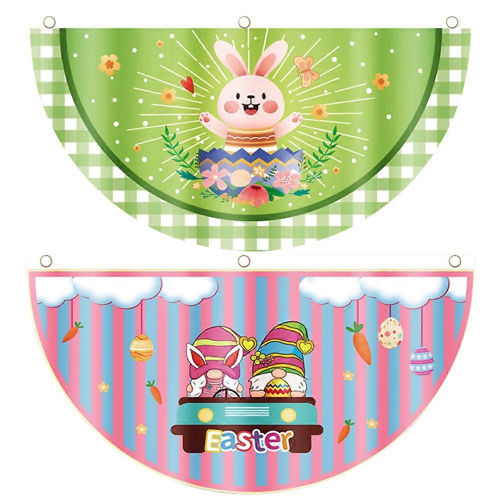 2pcs Easter Rail Flags Easter Fan-shaped Flag Happy Easter Flag Decorations