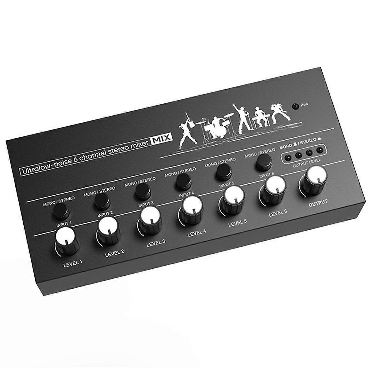 6-Channel Audio Mixer Ultra Low Noise Line Mixer Easy Operation Stereo Mixer for Guitars Bass Keyboards and Stage Mixing