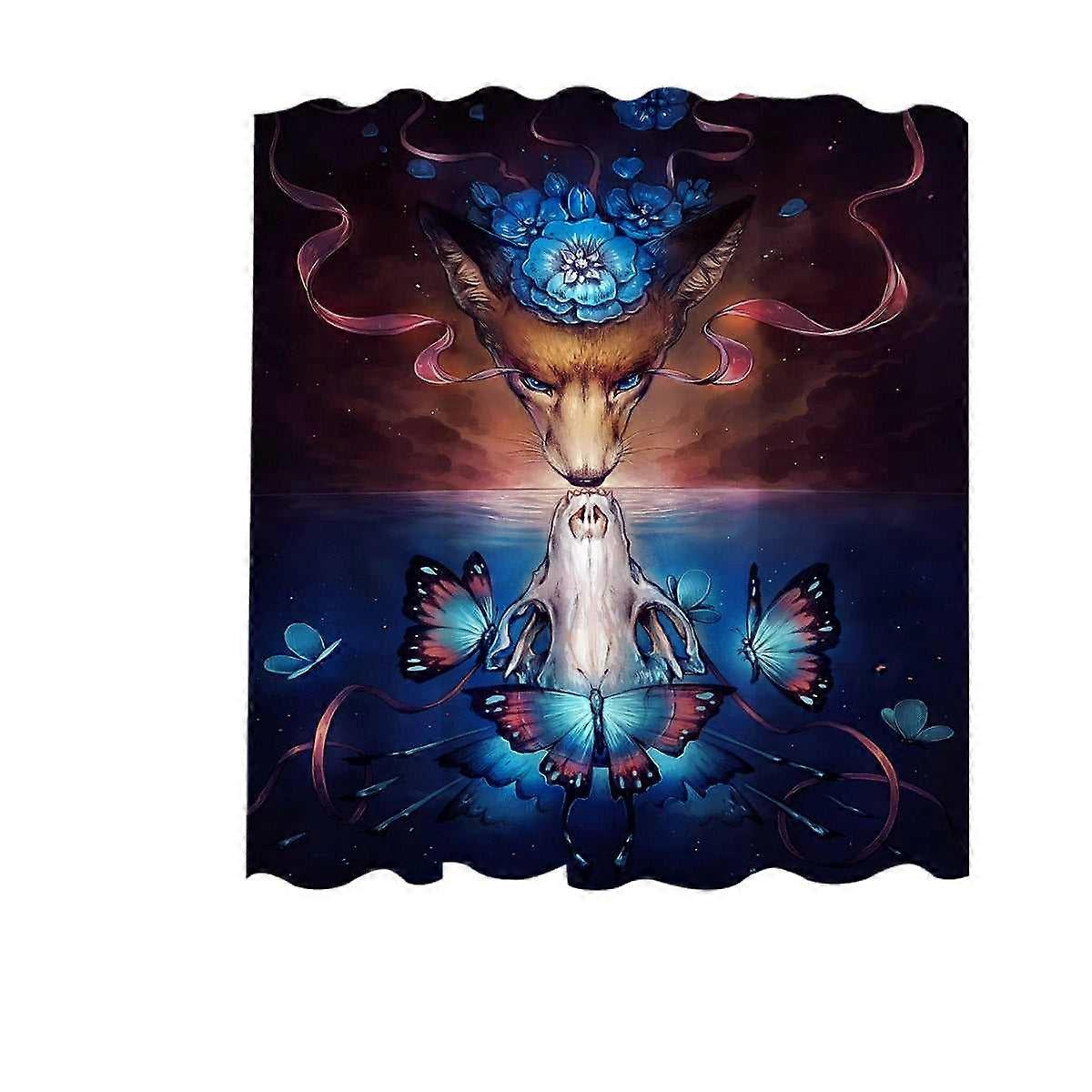 Beautiful Death Butterflies Fox Skull Shower Curtain