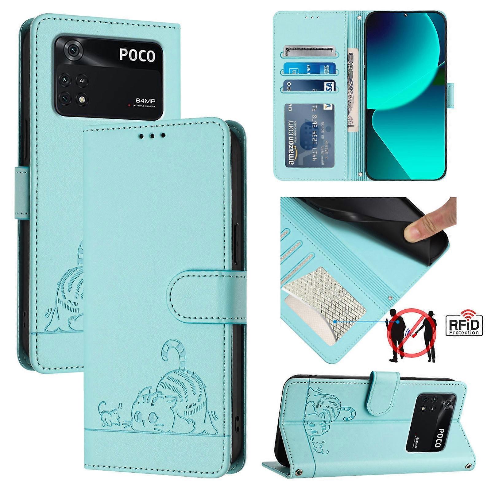 Cat Pattern PU Case For Xiaomi POCO M4 Pro 4G