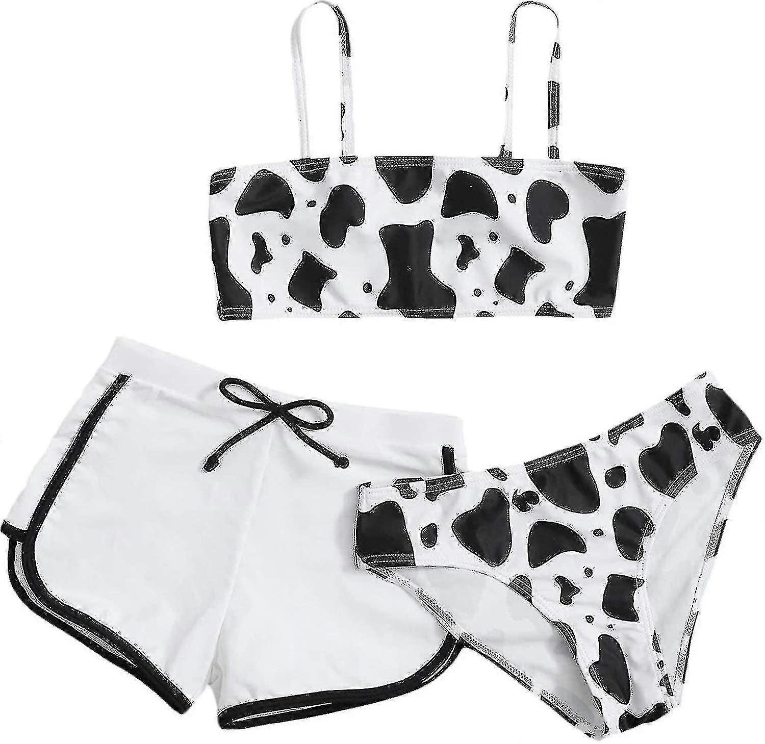 Ensemble de maillot de bain de bikini en bandouï à imprimé vache pour filles avec short