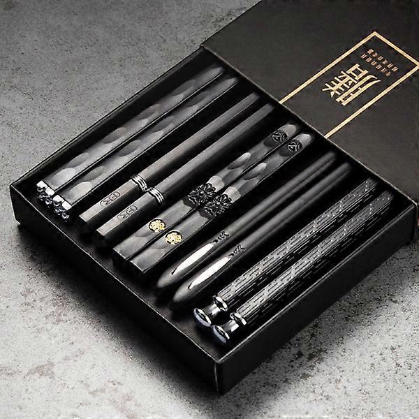 5 Pairs Alloy Engraving Sticks Non-slip Reusable Sushi Sticks