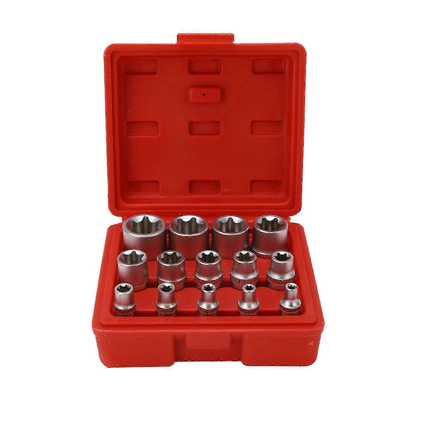 14Pcs E Type Torx Star Bit Socket Set E4?E24 1/4" 3/8" 1/2" Drive Repair Tool Kit