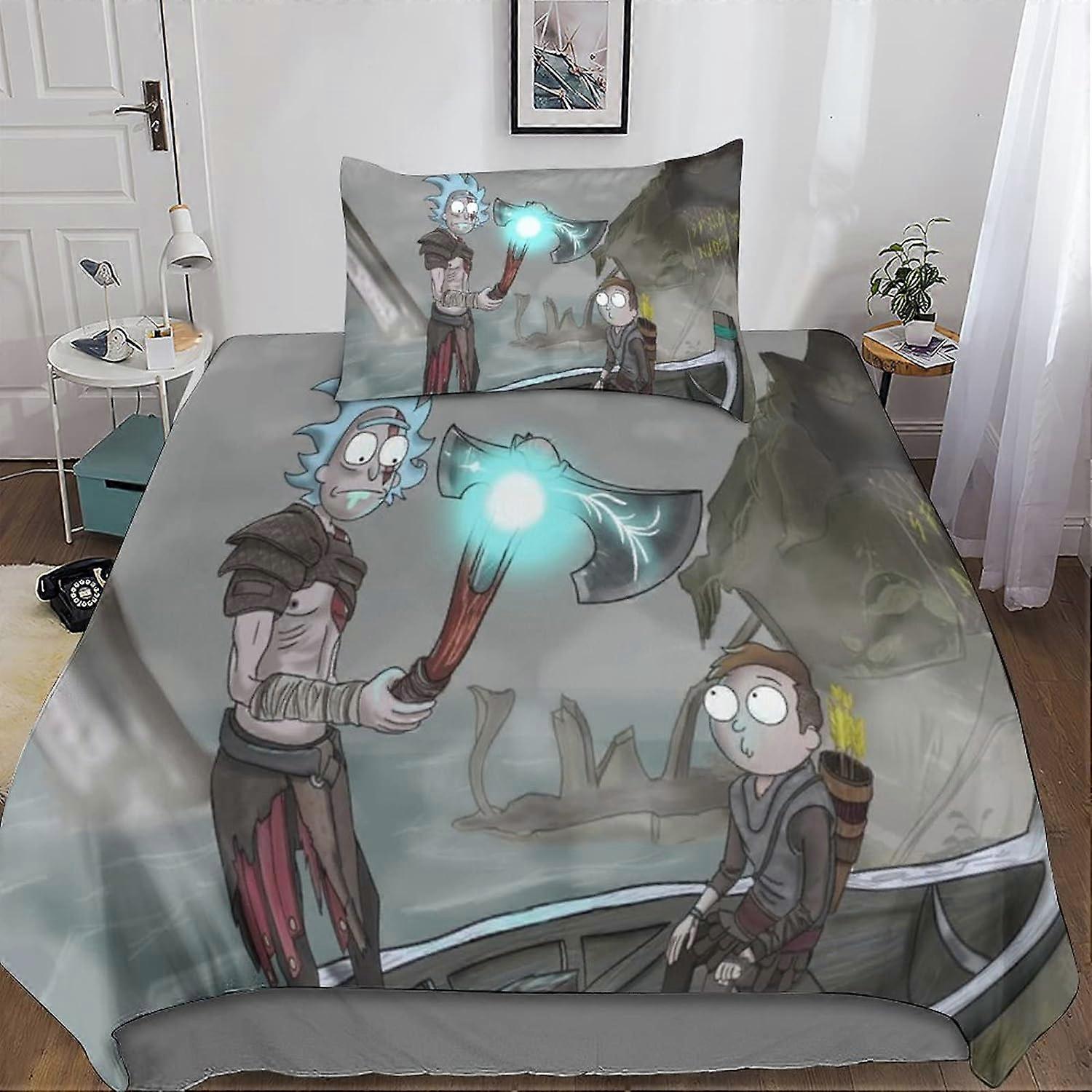 Rick and Morty Bedding Set for Adults and Children D-Print Pattern Rick and Morty Soft Microfiber Duvet Cover with Pillowcases 135*200 CM