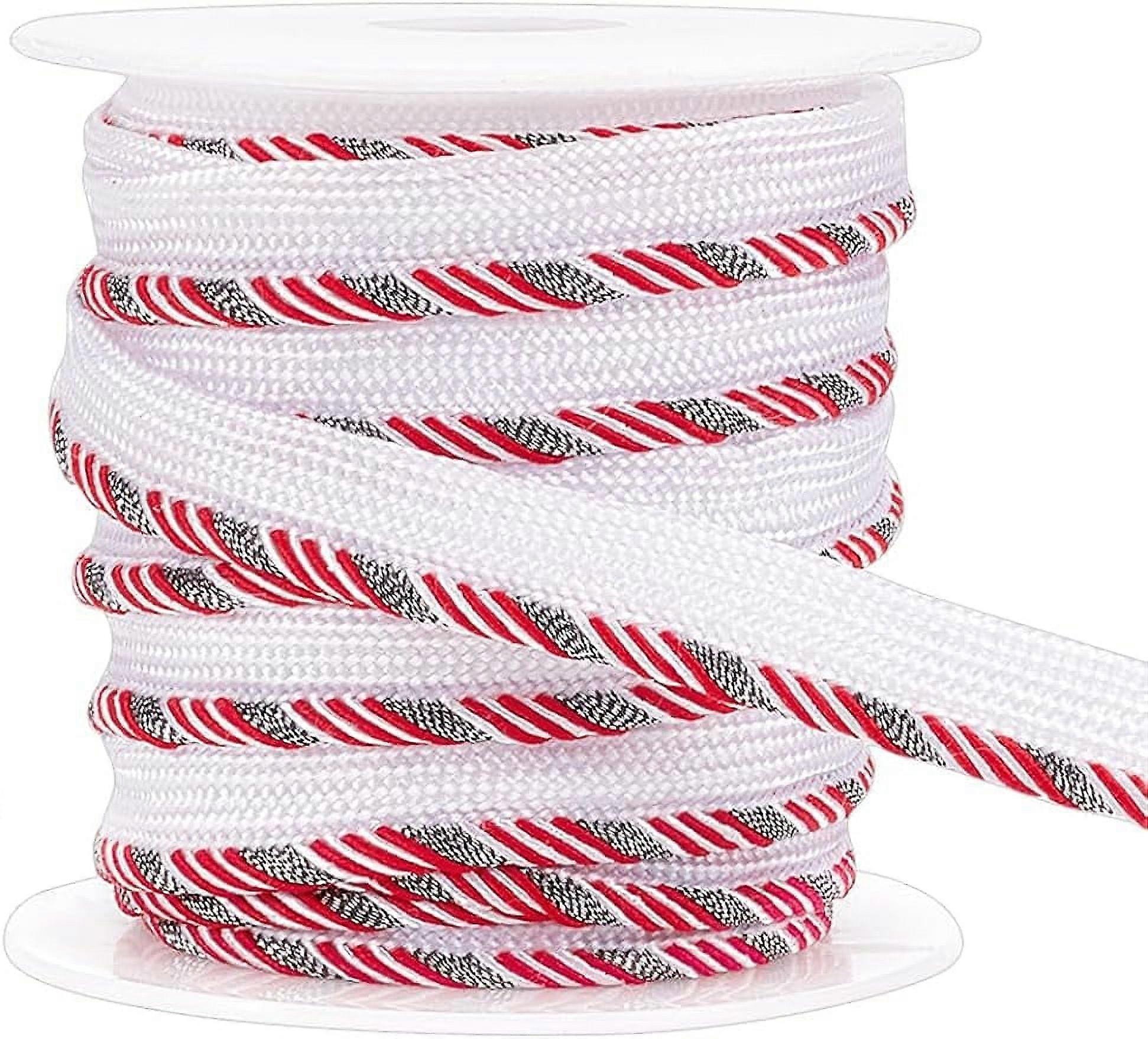 10Yards Twisted Lip Cord Trim 3/8 inch Red and White Polyester Edge Piping Trim Cord with Diagonal Stripe