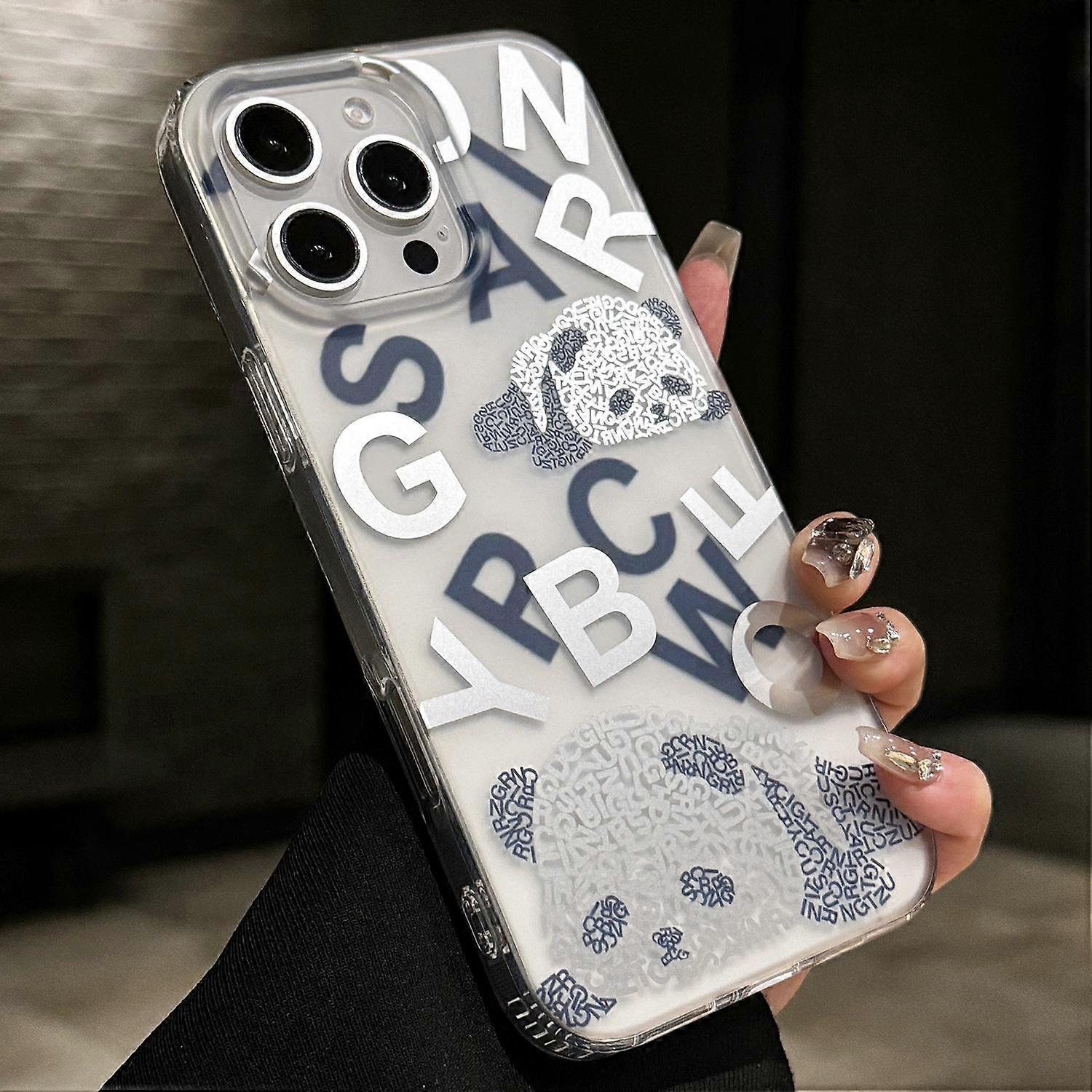 For iPhone 16 Pro Max Case IMD Panda PC+TPU Matte Texture Phone Cover - Blue