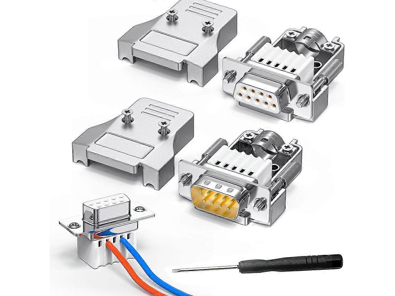 2 Pack DB9 Serial Adapters with Metal shell Breakout Board Solder-Free Module,D-SUB 9-pin Male+ Female RS232 485 Adapter to Terminal Board Connector w