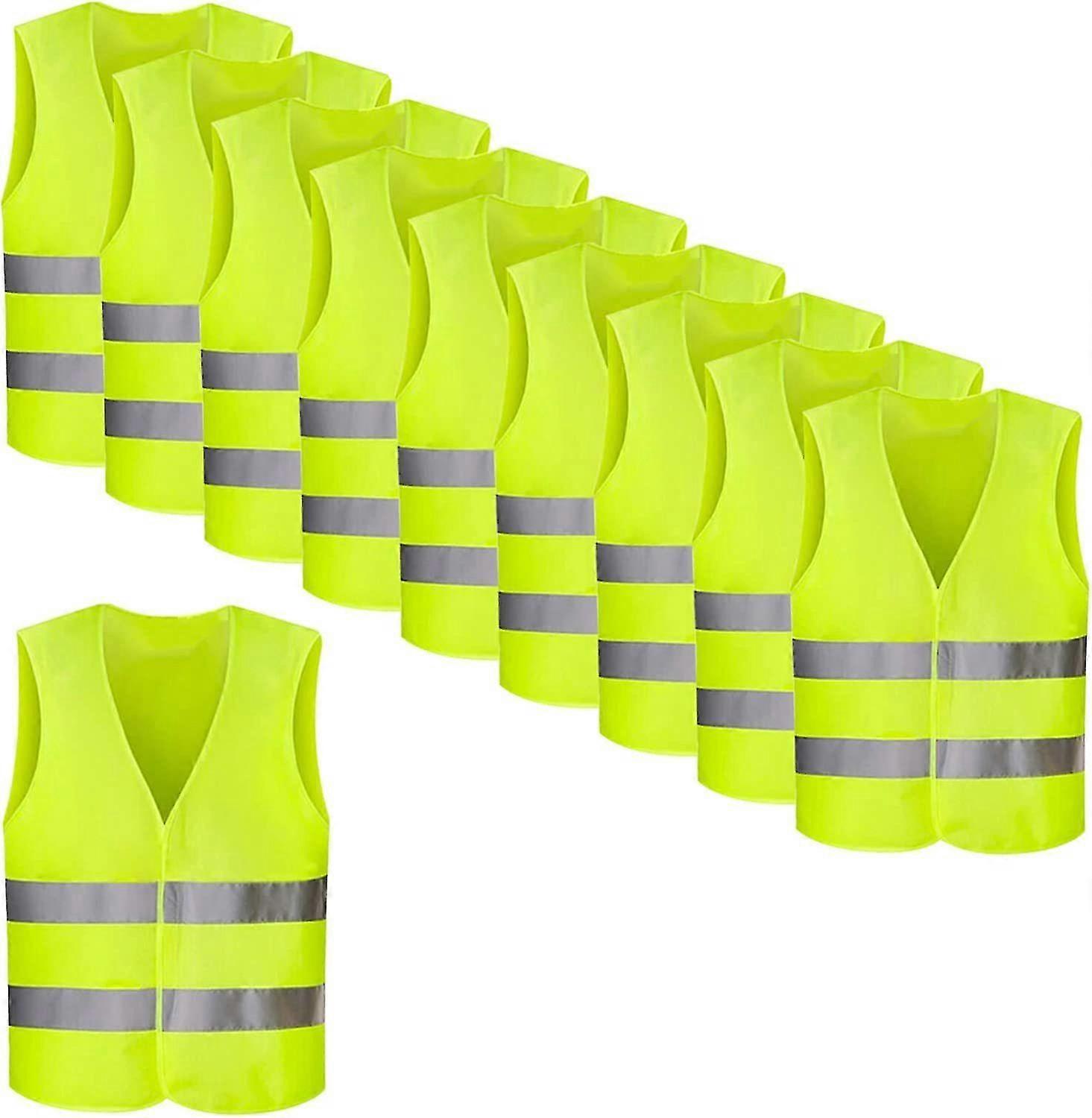 Pack Of 8 High-visibility Vests, Neon Yellow, Reflective Vest, Accident Vest, 360-degree Reflective Roadside Assistance