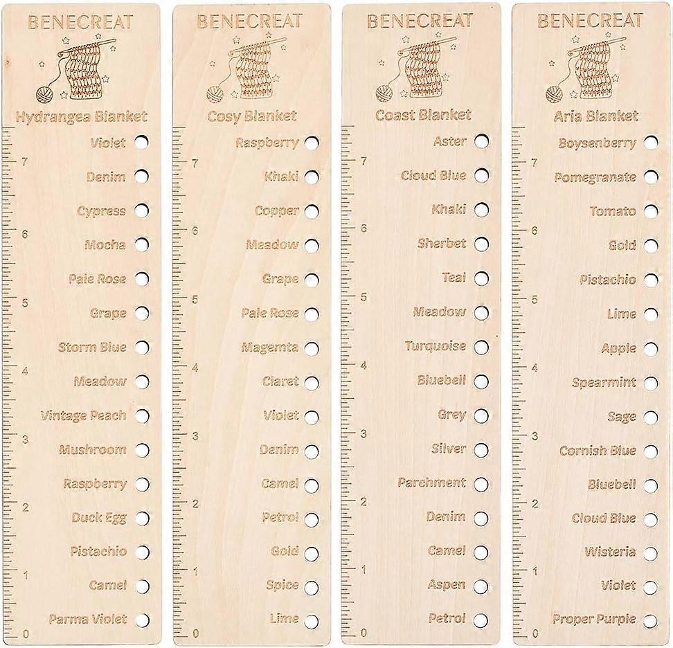 4Pcs Wood Blanket Reusable Color Chart Wool Shade Organiser Card Blanket Planner for Thread Crochet Projects Handmade Gifts 9.5x2.4inch