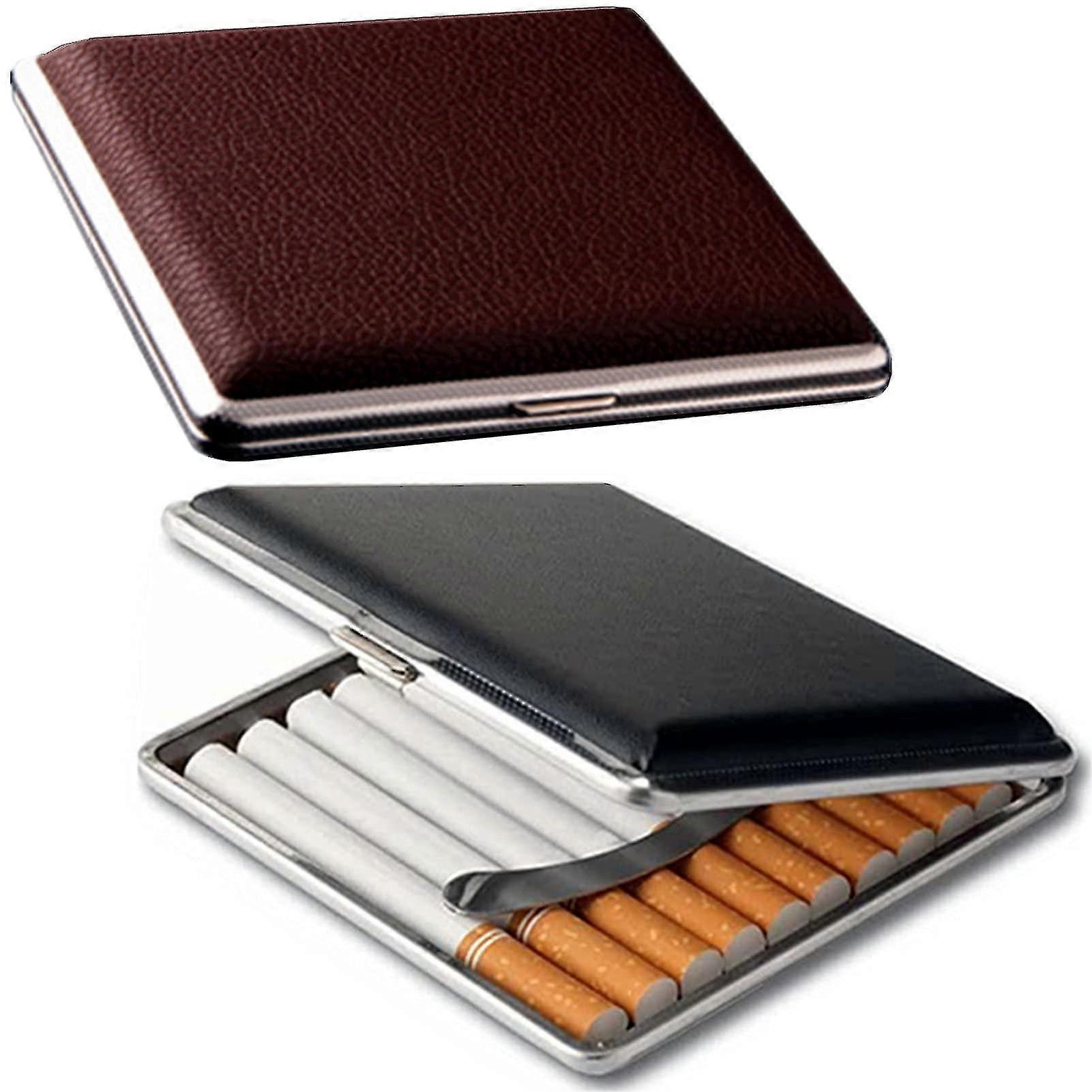 2 Pack Cigarette Case King Size, Metal With Leather Surface, 20 Capacity